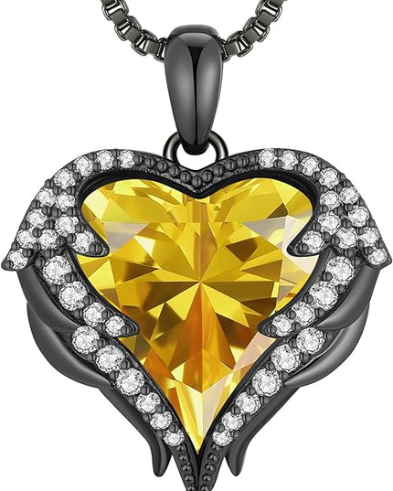CDE Christmas Gifts for Women Angel Wings Necklace for Women with Birthstone, Love Heart Silver Tone/Gold Tone Pendant, Ideal Anniversary or Birthday Jewelry Gifts for Wife Girlfriend Her
