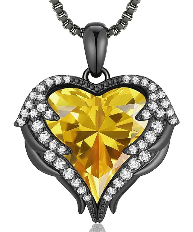 CDE Christmas Gifts for Women Angel Wings Necklace for Women with Birthstone, Love Heart Silver Tone/Gold Tone Pendant, Ideal Anniversary or Birthday Jewelry Gifts for Wife Girlfriend Her