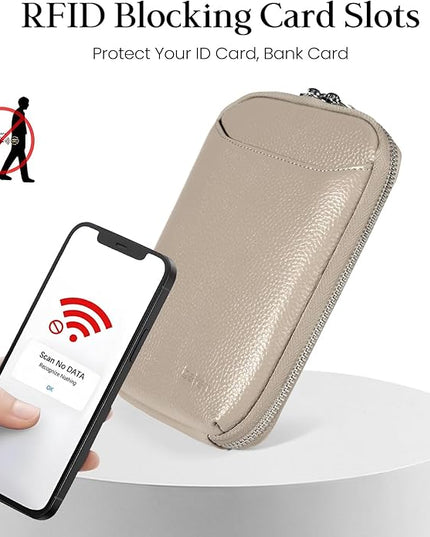 befen Genuine Leather Crossbody Cell Phone Purse for Women, Small Zip Around RFID Blocking Crossbody Wallet Bags