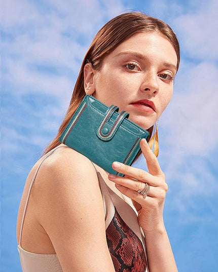 TFKGS Small Wallet for Women Vegan Leather RFID Blocking Bifold Compact Credit Card Holder with Zipper Coin Pocket Blue