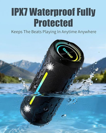 Bluetooth Speakers Wireless Loud Stereo Sound IPX7 Waterproof Outdoor Portable 25W Super Bass Speaker for Home Party Beach with 24H Playtime Colorful Lights BT5.3 TWS Pairing Birthday Gift Black