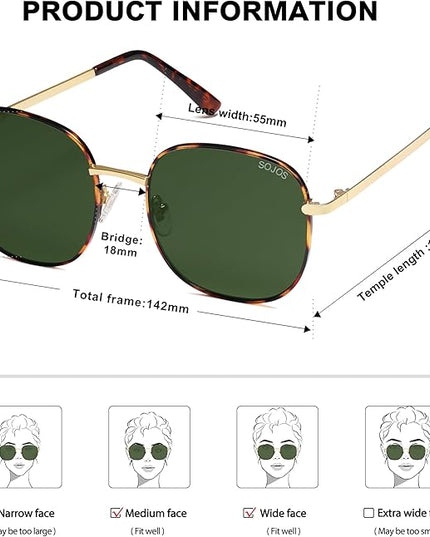 SOJOS Classic Trendy Square Sunglasses for Women Men Cute Big Frame Gold Shades SJ1137