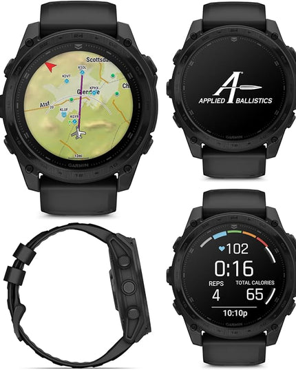 Garmin Tactix 8, 51mm AMOLED Display, Titanium Bezel, Sapphire Lens, Premium Tactical GPS Smartwatch, Includes Applied Ballistics Ultralight Solver, 40M Dive Rating w/Wearable4U Black Earbuds Bundle