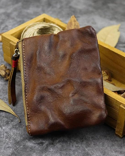 ZYLOXAR Genuine Leather Coin Pouch with Zipper Snap Closure Crazy Horse Wallet for Women (Brown)
