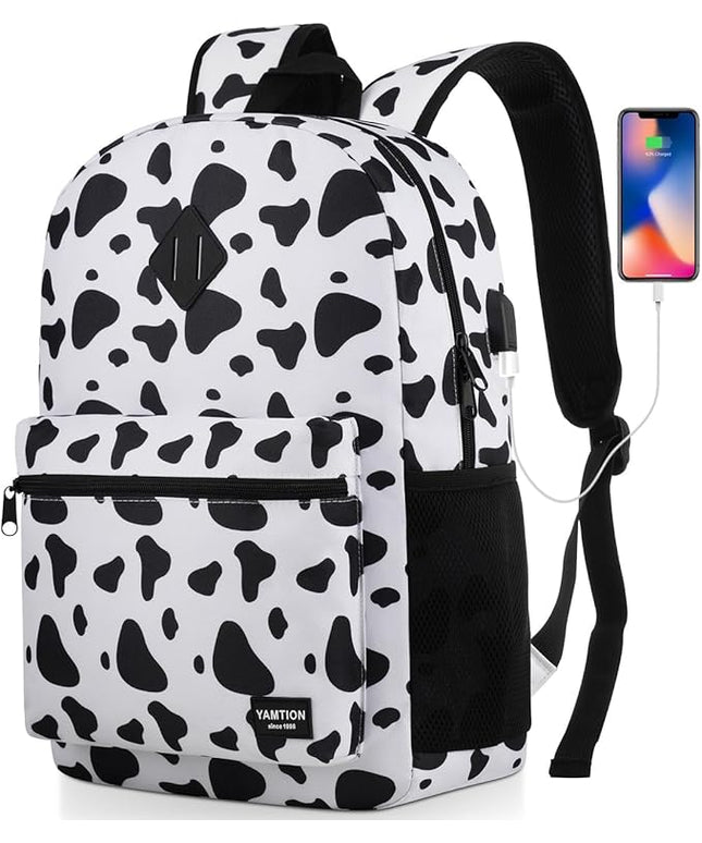 YAMTION Unisex School Backpack,Classic Casual Bookbag Adults and Teens Schoolbag with USB Port for High School College Office Work Travel