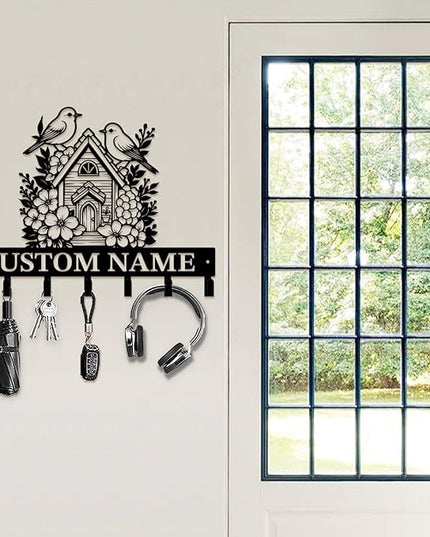 peanut case Customized Keys Holder - Personalized Birds Flower Key Hooks Wall Metal Sign Decor,Wall Holder, Garden,Door Hook (Style A)