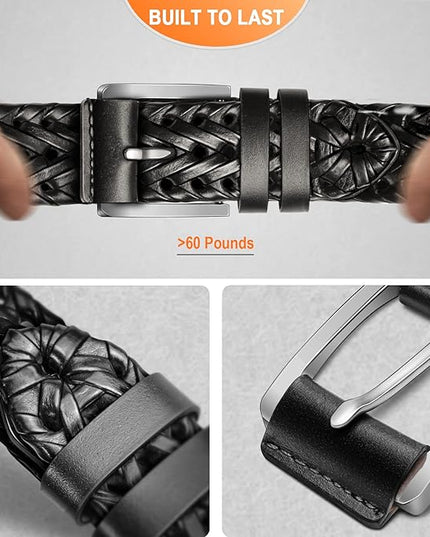 BULLIANT Mens Belts,Leather Woven Braided Belts for Gift Men Casual Jeans Golf