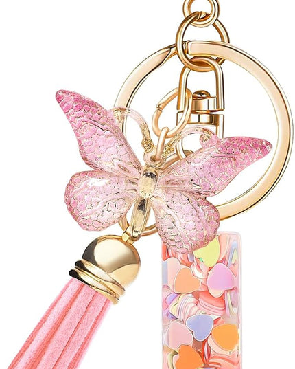 Fashion Alphabet Initial Letter Keychain Tassel Butterfly Pendant Key Ring for Purse Handbags Women Girl