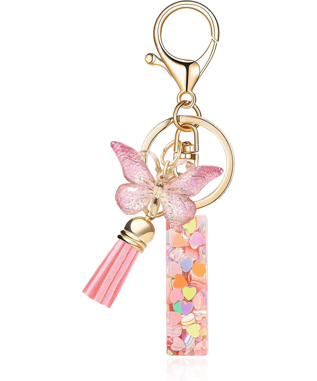 Fashion Alphabet Initial Letter Keychain Tassel Butterfly Pendant Key Ring for Purse Handbags Women Girl