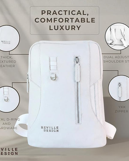 Full Grain Leather Backpack – Water-Resistant, Padded Laptop Compartment, Adjustable Straps, 16L Capacity, Slim Design, Leather Backpack for Men and Women - Cloud White