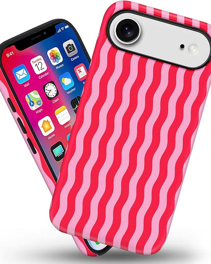 Magnetic for iPhone 17 Air Case Cute Wavy Stripes Phone Case, Shockproof Slim TPU and Hard PC Protective Phone Cover Compatible with MagSafe Designed for Women Girls, Red