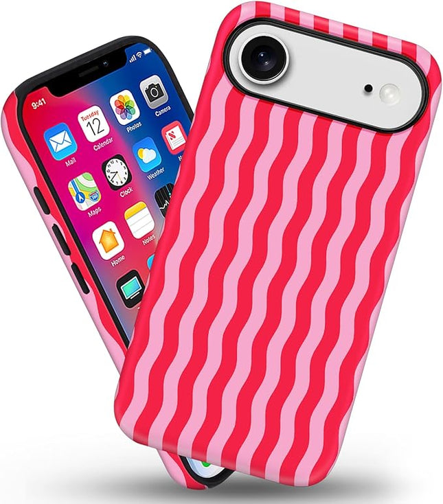 Magnetic for iPhone 17 Air Case Cute Wavy Stripes Phone Case, Shockproof Slim TPU and Hard PC Protective Phone Cover Compatible with MagSafe Designed for Women Girls, Red