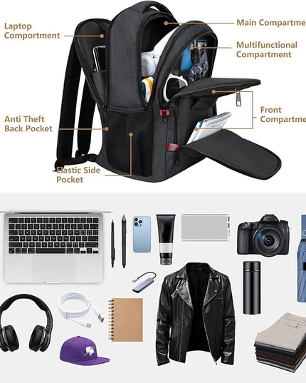 Backpack for Men,School Backpack for boys teens,Travel laptop backpack with USB Charging Port,Water Resistant business Work college bookbag,book bag Fits 15.6 Inch,Black Back Pack