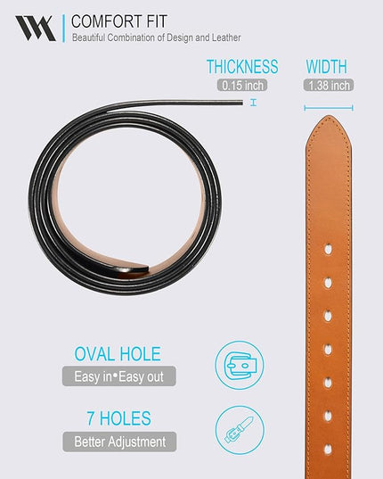 WOLFANT Men's 35mm Dress Casual Belt,100% Italian Full Grain Real Solid Leather