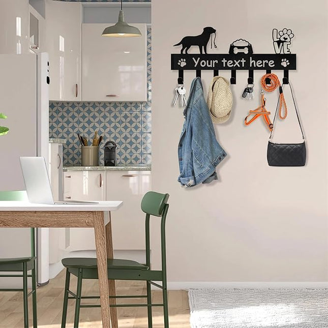 Personalized Dog Leash Holder for Wall - Dog Stuff Storage Organizer, Custom Name Key Holder Wall Mount, Metal Dog Leash Hooks for Wall Decorative, Key Rack Gift for Dog Lovers, Dog Room Decor