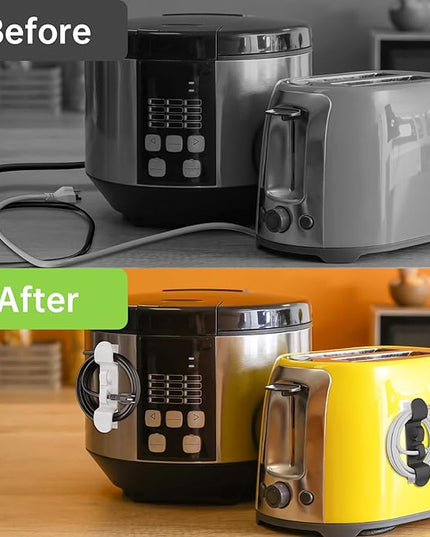 6PCS Cord Organizer for Appliances, Upgraded Kitchen Appliance Cord Wrap, Cord Holder Stick on Pressure Cooker, Coffee Maker, Air Fryer and Blender(3 Black + 3 White)