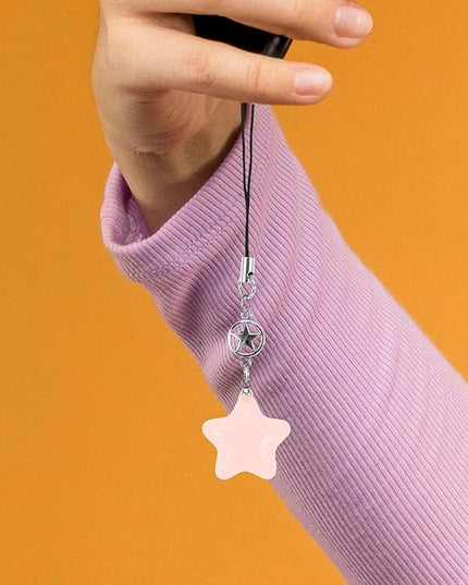 Cute Plastic Star Charm Phone Pendant Keychain Braided Rope Hanging Decoration for Keys Bags Backpacks and Phones Lightweight and Wear-resistant Pink Star Accessory