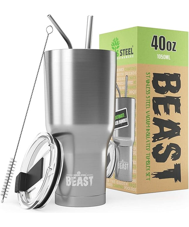 Beast 40 oz Tumbler Stainless Steel Vacuum Insulated Coffee Ice Cup Double Wall Travel Flask (Stainless Steel)