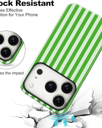 Magnetic for iPhone 17 Pro Case Cute Stripes Phone Case, Shockproof Slim TPU and Hard PC Protective Phone Cover Compatible with MagSafe Designed for Women Girls, Deep Green