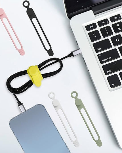 Nearockle 50Pcs Silicone Cable Ties Cord Organizer for Bundling Earphone, Phone Charger, Computer Cords, Reusable Cable Ties Wire Organizer in Home,Office,Kitchen,School (5 Colors)