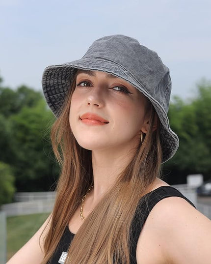 kozinu Washed Cotton Bucket Hats Packable Summer Outdoor Cap Travel Beach Sun Hat Plain Colors for Men Women
