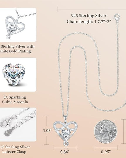 925 Sterling Silver Infinity Necklace - Exquisite Silver Jewelry for Women, Love Heart Necklace for Birthday, Anniversary, Valentine’s Day - Ideal Gift for Girlfriend, Wife, Mom, or Her