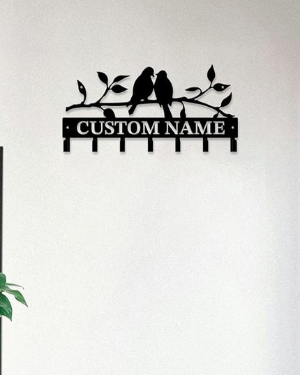 Personalized Custom Name Birds of Trees Wall Key Hooks,Metal Birds of Trees Art Clothes Hooks,Metal Birds of Trees Wall Home Storage Decorative,For Front Door, Hallway, Kitchen, Bedroom (Style D)