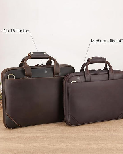 Leather Slim Briefcase for Men 15.6" Laptop Crossbody Messenger Bag Business Work Lawyer Attache Case