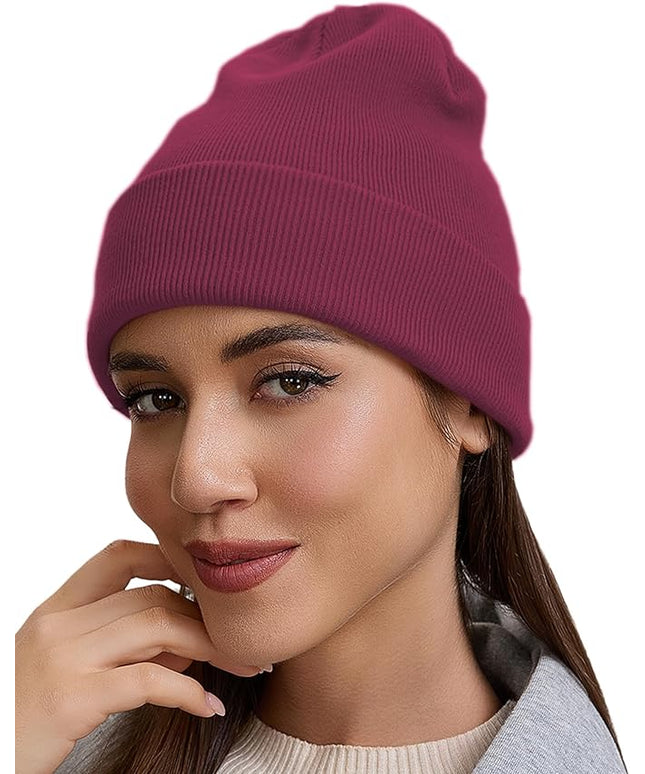 100% Cotton Beanie Hat- Unisex Ultra Soft Winter Warm Stretch Knit Cuffed Hats Fisherman Beanies Skull Cap