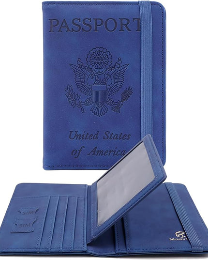 Melsbrinna Rfid Passport Holder for Travel women/Men, Cute Passport Wallet Rfid Blocking Card Slots, Rfid Passport Cover/CaseTravel Wallet, Passport Book Holder (1, Blue5)