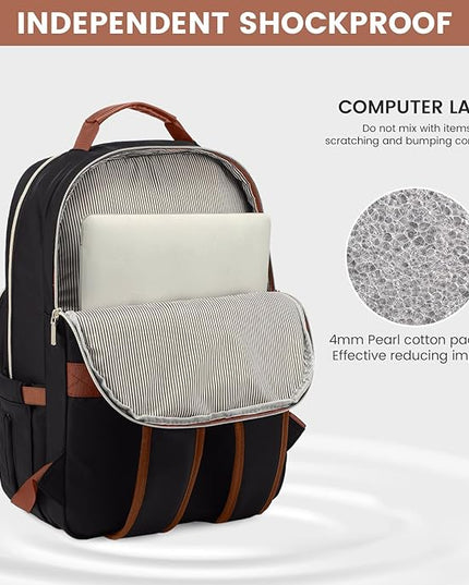 LOVEVOOK Laptop Backpack for Women 17.3 inch,Cute Womens Travel Backpack Purse,Professional Laptop Computer Bag,Waterproof Work Business College Teacher Bag Carry on Backpack with USB Port,Black Brown