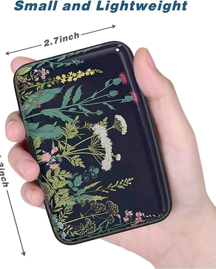 Atufsuat Credit Card Holder, Mini Aluminum Card Wallet RFID Blocking Slim Metal Hard Card Case for Women Men, Daisy Flower