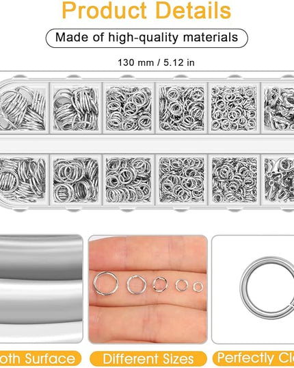Anezus 1200PCS Jump Rings for Jewelry Making Kit, Jump Rings and Necklace Clasps with Jump Ring Pliers Tools for Jewelry Making Supplies and Necklace Repair (Silver)