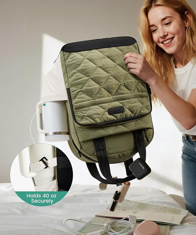 LOVEVOOK Travel Backpack for Women, 15.6 Inch Quilted laptop Backpack With Pouch Pocket for Large Capacity Cup, Large Capacity Work Bag College Bookbag, Carry On Personal Item Bag