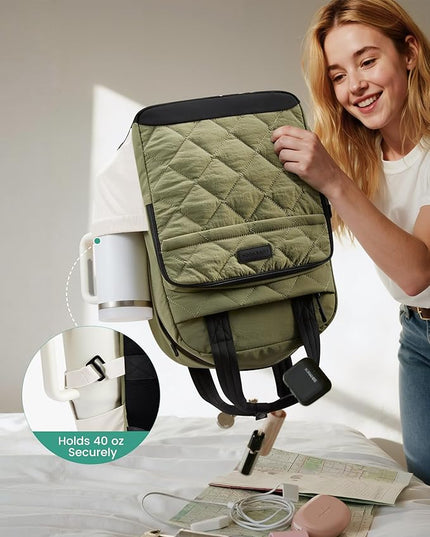 LOVEVOOK Travel Backpack for Women, 15.6 Inch Quilted laptop Backpack With Pouch Pocket for Large Capacity Cup, Large Capacity Work Bag College Bookbag, Carry On Personal Item Bag