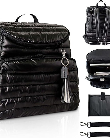 Citi Collective Gallery Diaper Bag Backpack - Casual Day-to-Day Backpack Fits 15" Laptop - Travel Bag with Multiple Compartments, Pockets, Portable Changing Pad, and Shoulder Strap-Black
