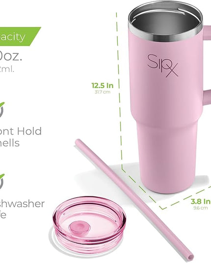 SIPX™ 40 oz Insulated Tumbler with Handle & Straw – Vacuum Insulated Stainless Steel, Leakproof, Cupholder Friendly – Perfect for Iced Coffee, Water & Travel – Pink