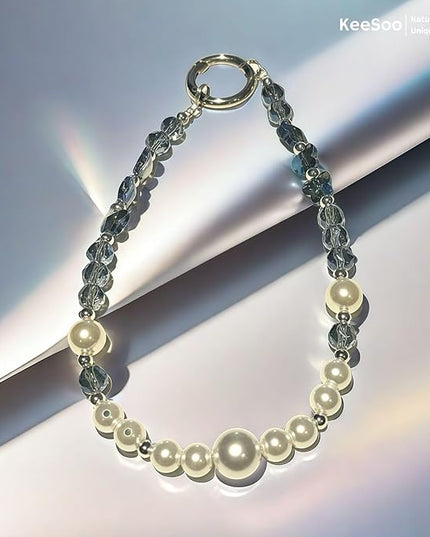 Elegance of the Sea: Pearl & Crystal Original Design Phone Charm with 2 Tether Tabs – Stylish, Durable, and Hands-Free Phone Chain – Compatible with iPhone, Samsung, Pixel & More
