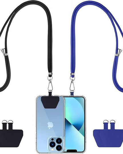 CACOE Phone Lanyard 2 Pcs-2 Pcs Adjustable Neck Strap, 4 Pcs Phone Patches, Universal Crossbody Multifuctional Cell Phone Lanyards Compatible with Most Smartphones(Black+Dark Blue)