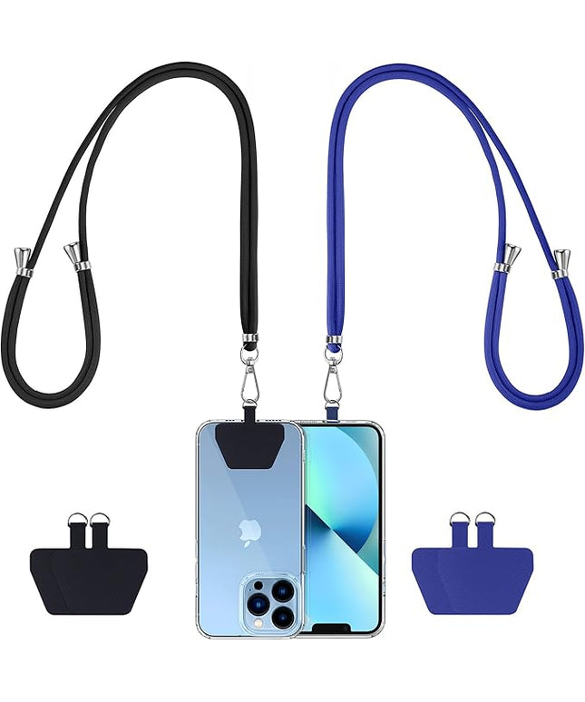 CACOE Phone Lanyard 2 Pcs-2 Pcs Adjustable Neck Strap, 4 Pcs Phone Patches, Universal Crossbody Multifuctional Cell Phone Lanyards Compatible with Most Smartphones(Black+Dark Blue)