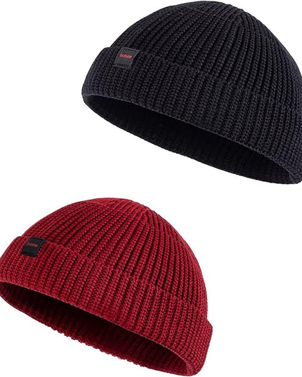 2 Pack Fisherman Beanie Hats for Men Women,Knit Trawler Skull Cap,Watch Cap,Spring Fall Winter Warm Short Hats