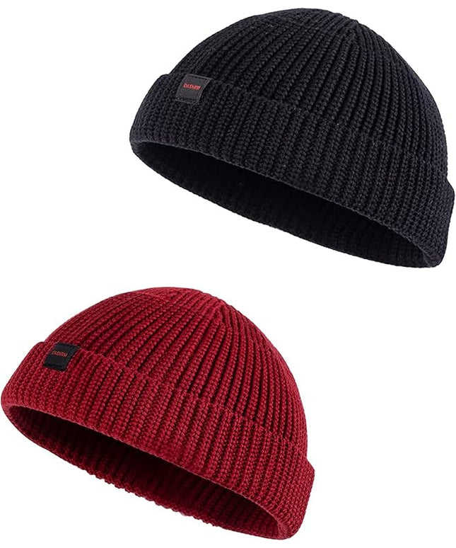 2 Pack Fisherman Beanie Hats for Men Women,Knit Trawler Skull Cap,Watch Cap,Spring Fall Winter Warm Short Hats