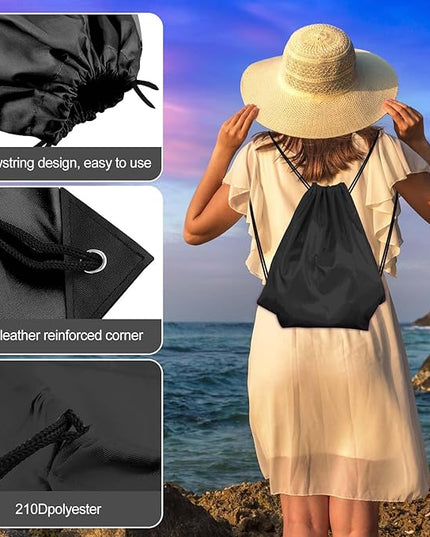 KUUQA 50Pcs Black Drawstring Backpack Bag Sack Drawstring Bags Bulk String Bags Storage Bags for Sport Gym Traveling