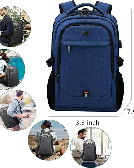 DUSLANG 17 Inch Laptop Backpack for Travel Water Resistant College Backpack for Men Women Laptop Bag with USB Charging Port,Blue