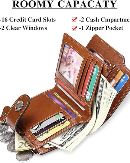 FALAN MULE Genuine Leather Small Wallet for Women, RFID Blocking, Compact Size, Brown
