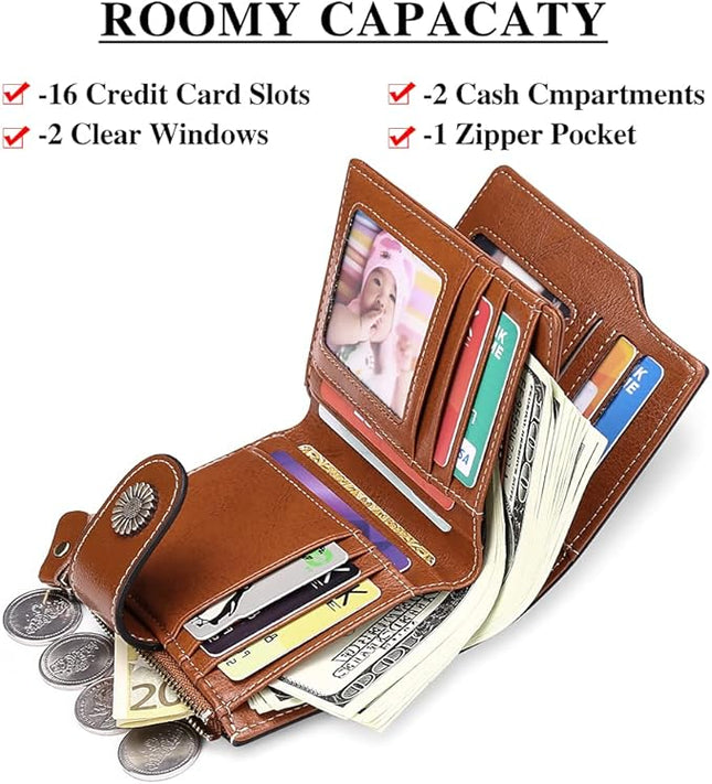 FALAN MULE Genuine Leather Small Wallet for Women, RFID Blocking, Compact Size, Brown