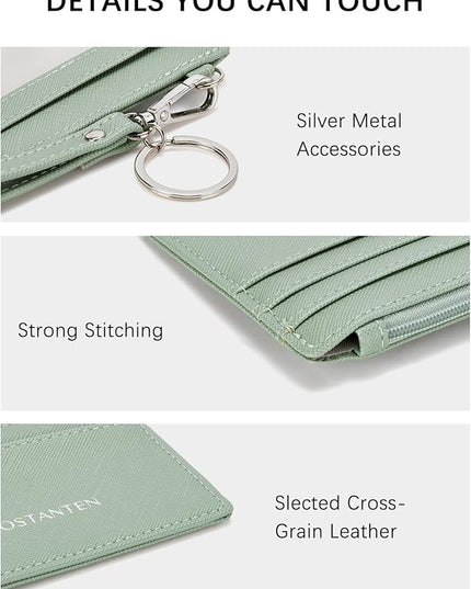 BOSTANTEN Small Wallet For Women RFID Leather Credit Card Holder Slim Wristlet Keychain Wallet With Zipper Pocket Light Green