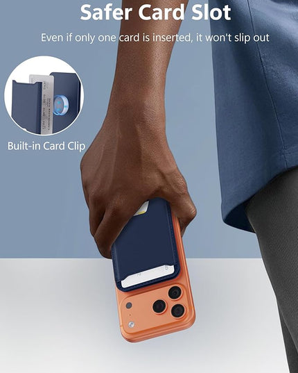 TopMade for Magsafe Wallet, Magnetic Card Holder for iPhone 17/16/15/14/13/12 Series, Leather Strongest Magnetic Phone Wallet Stand Adjustable, 5 Cards Holder, RFID Blocking, ID Window, Navy Blue