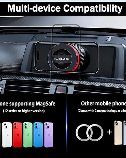 Magnetic Car Phone Mount, 120+ LB Vacuum Suction & 3000gf Magnetic Force, 360° Triple-Axis Adjustable Car Holder for iPhone & All Phones, Twist-Lock Suction Cup, Quick-Release – Black