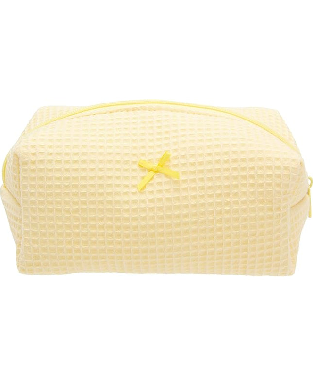 PAZIMIIK Cozy Makeup Bag Travel Cosmetic Bag for Women Soft Toiletry Bag Aesthetic Makeup Organizer Portable Large Zipper Pouch for Skincare Beauty Accessories Brushes Waffle Check Yellow